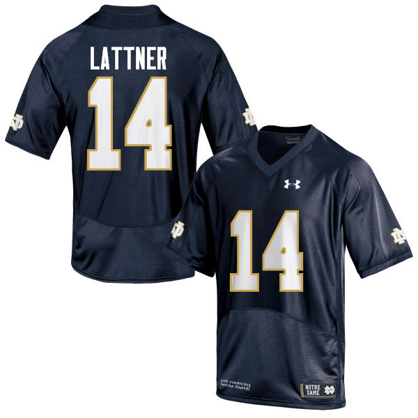 Men's NCAA Notre Dame Fighting Irish #14 Johnny Lattner Stitched College Under Armour Authentic Navy Blue Football Jersey OY10O58ZN